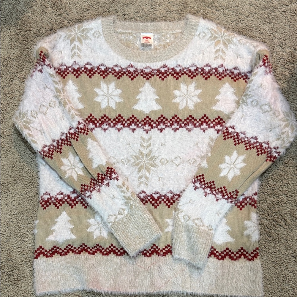 Holiday Time Cream and Red Winter Sweater